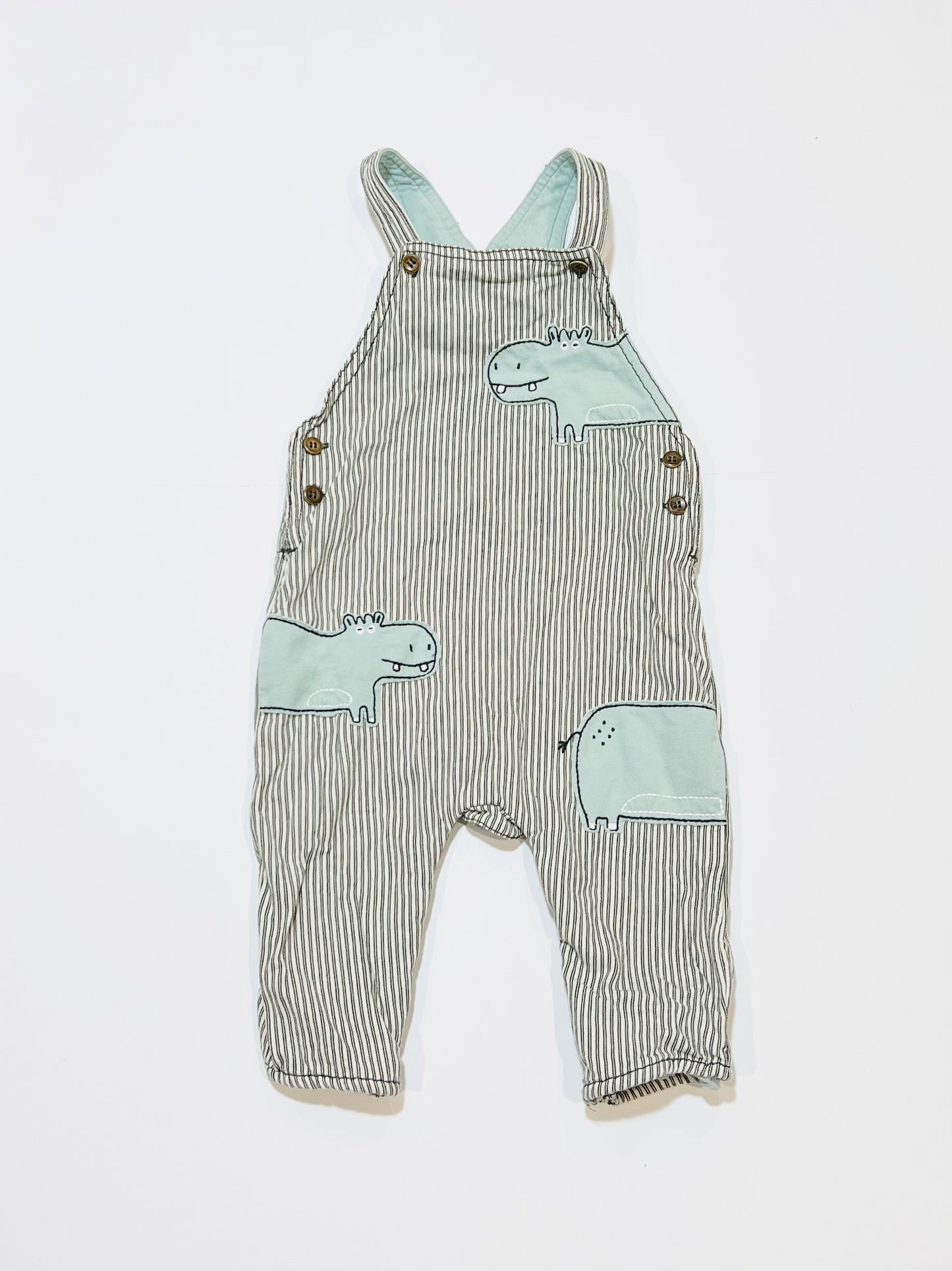 Striped hippo overalls - Size 6-9 months