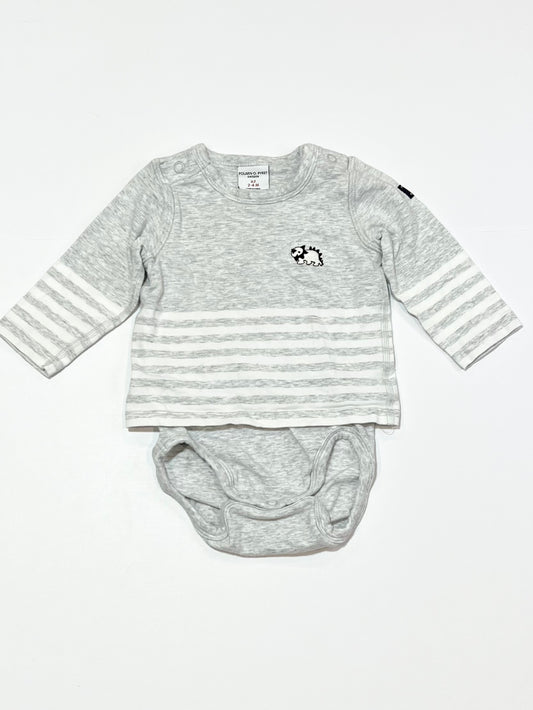 Grey dino bodysuit - Size 2-4 months