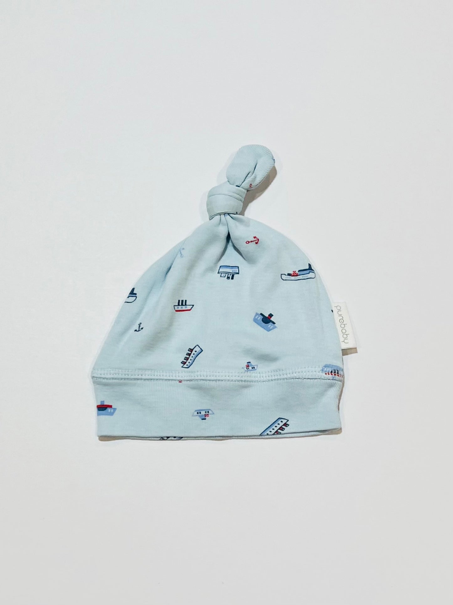 Blue boats beanie - Size 0-6 months