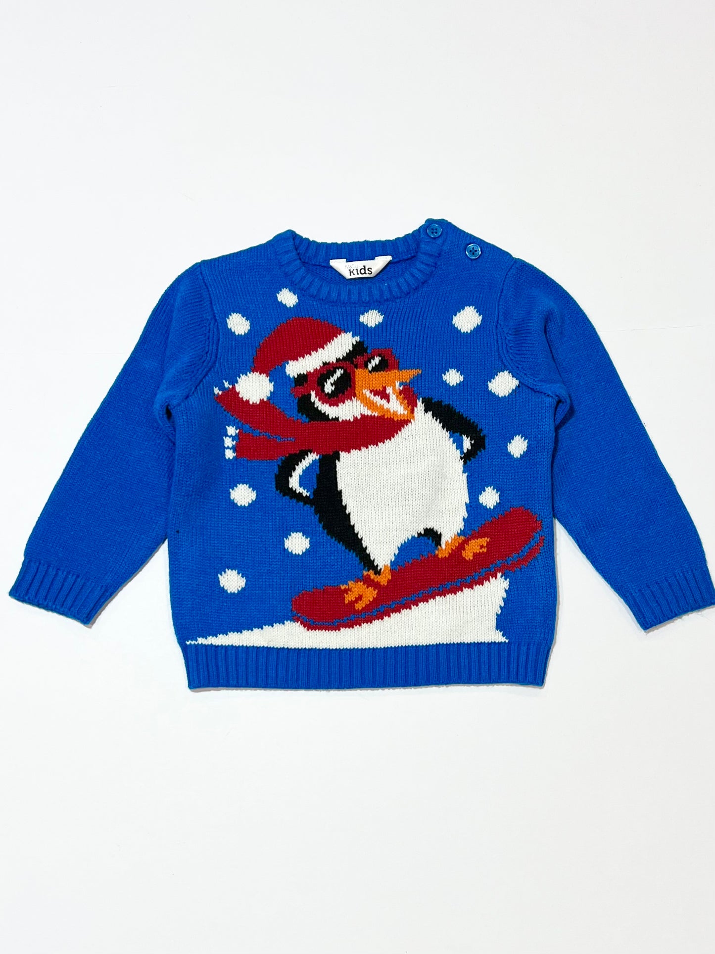 Snowboarding penguin jumper - Size 9-12 months