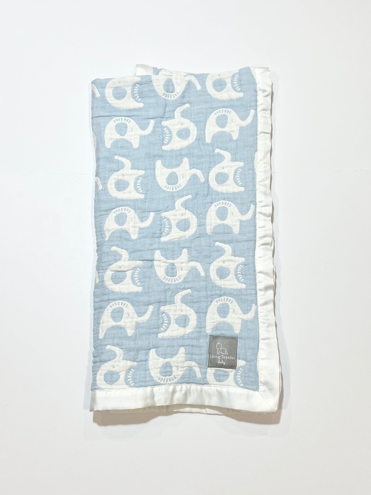 Blue elephant muslin pram blanket