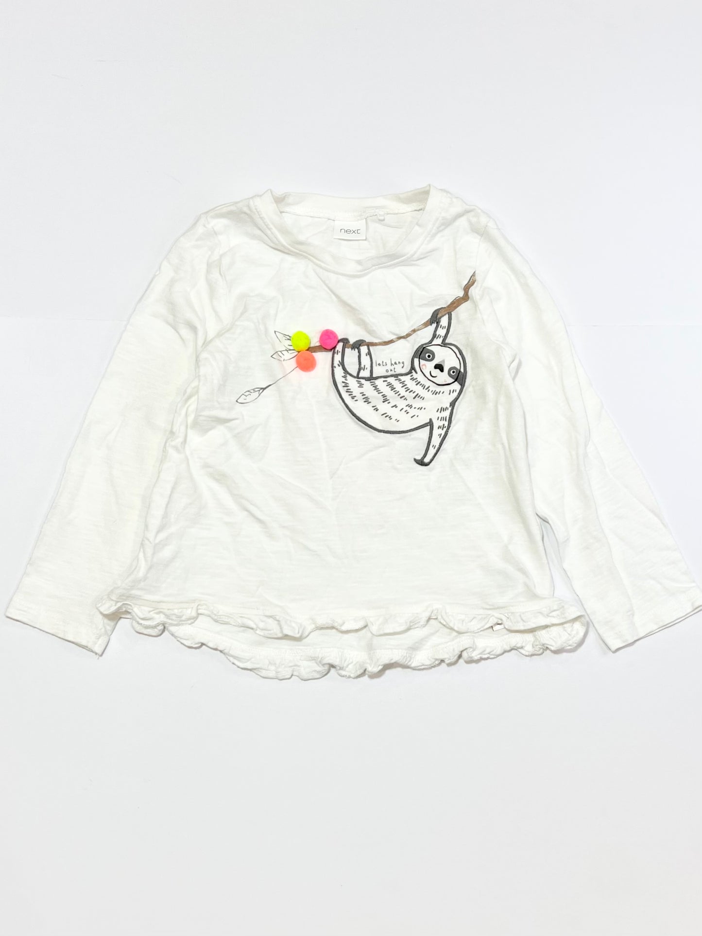 White sloth top - Size 3-4