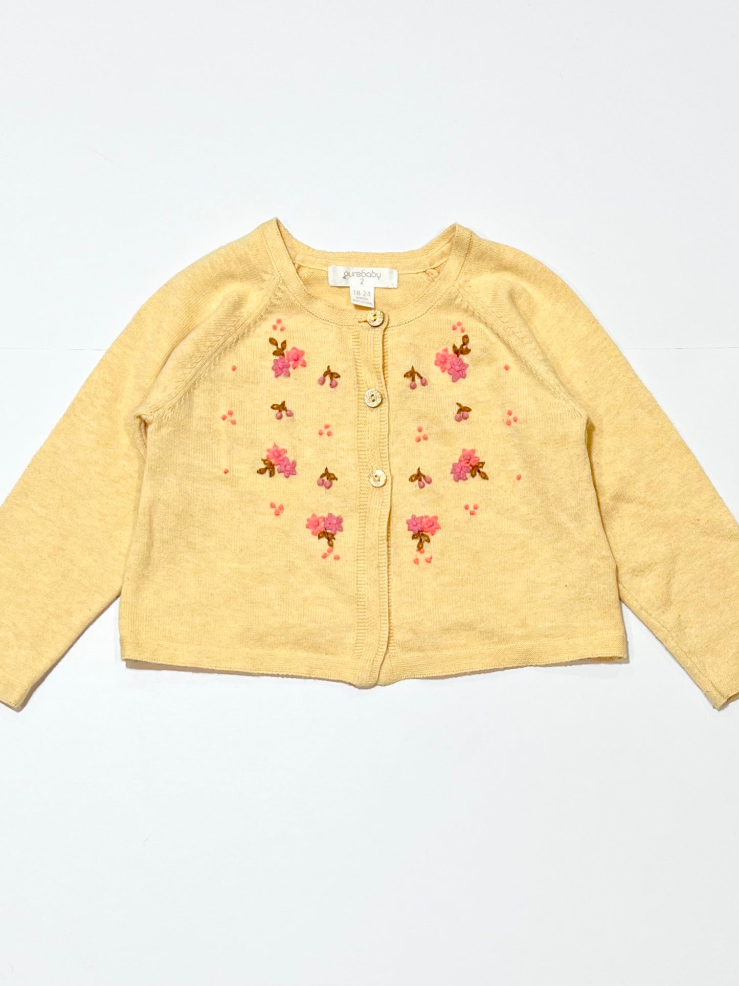 Yellow embroidered cardigan - Size 2