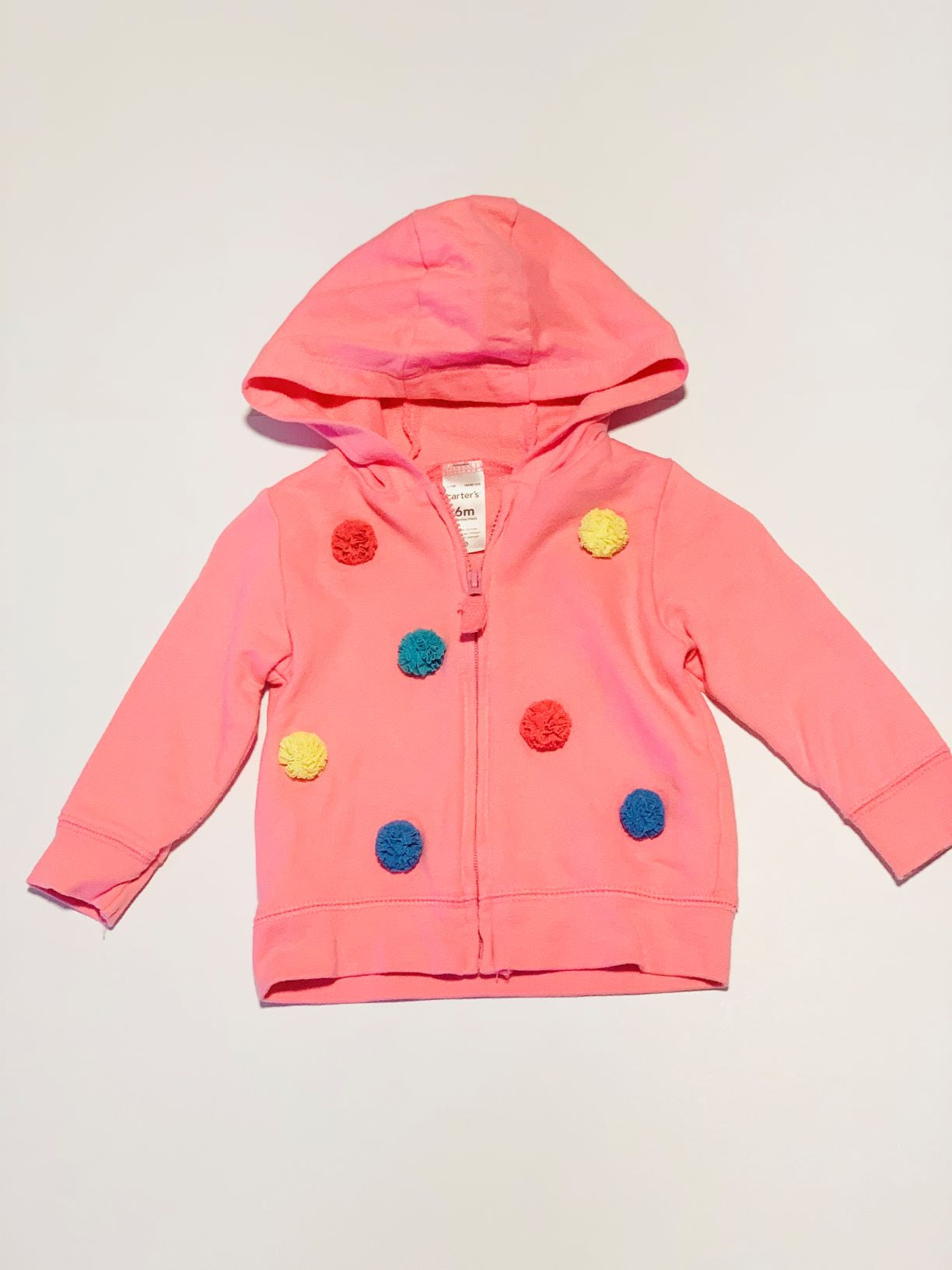 Pink pompom hoodie - Size 6 months