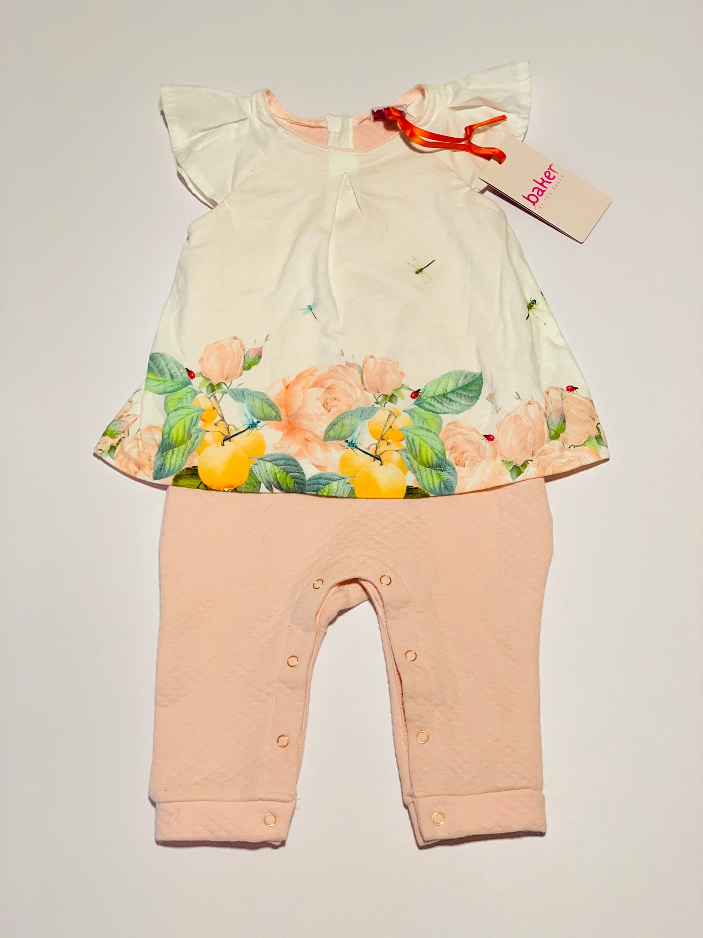 Pink garden print romper BNWT - size 6-9 months
