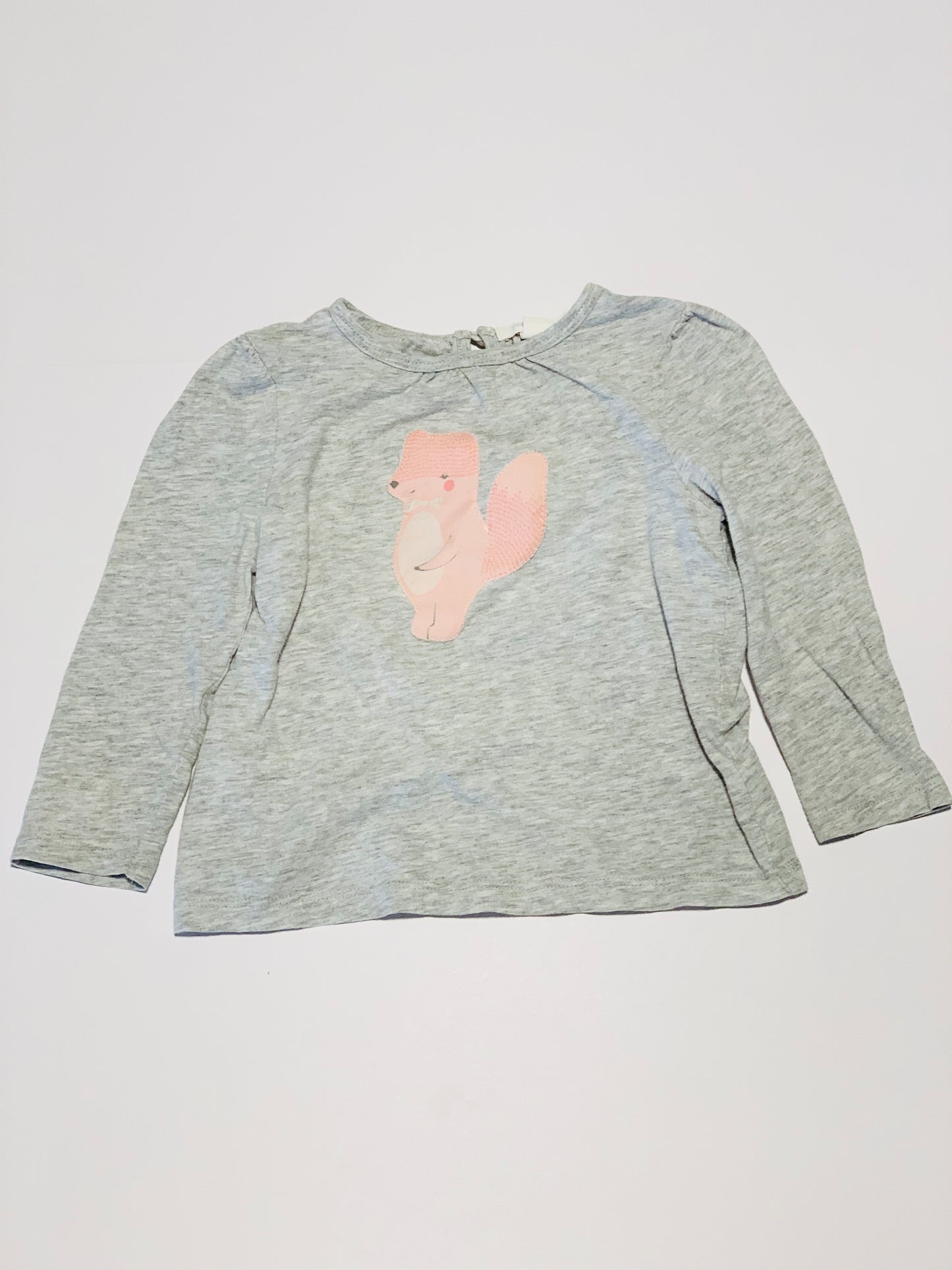 Pink fox applique top - size 1