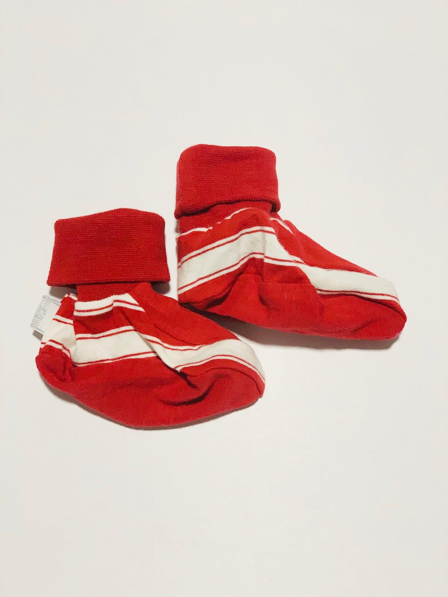 Red stripe booties - size 0-6 months