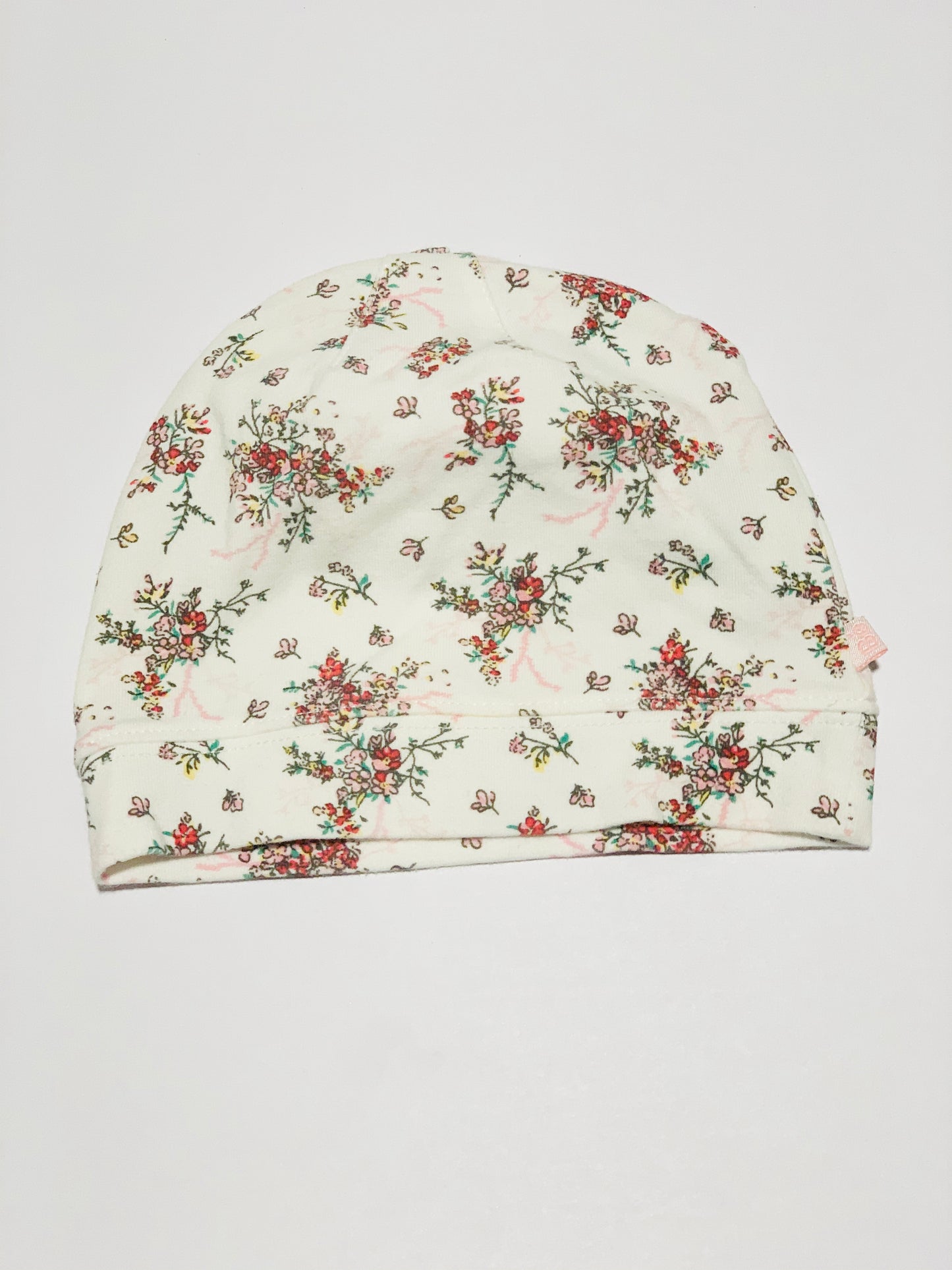 White floral beanie - Size 3-9 months