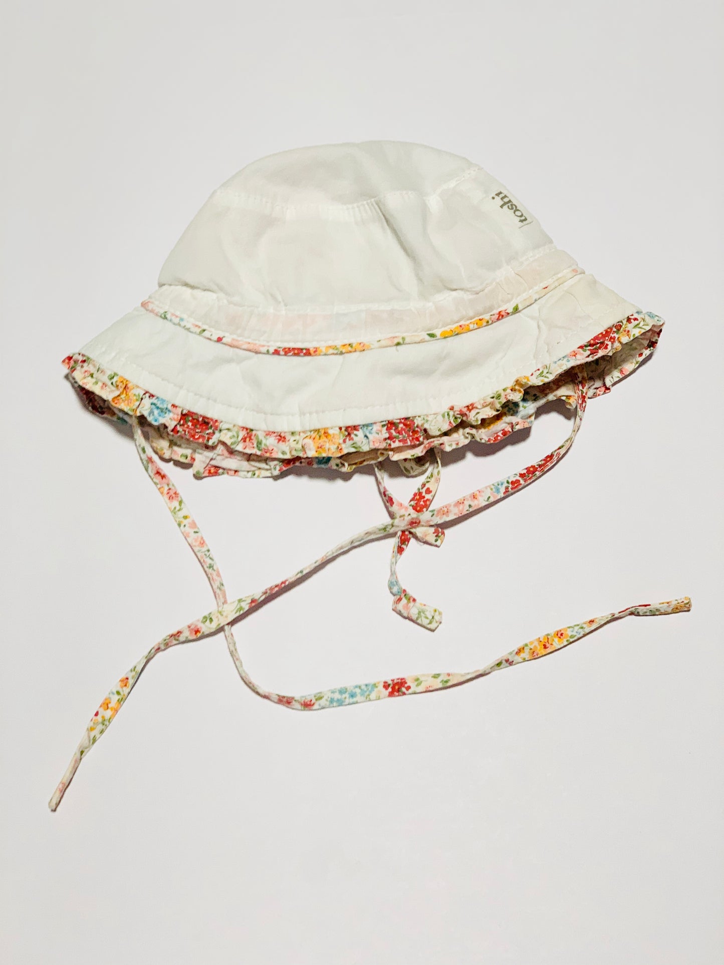 Floral cotton tie hat - Size 0-8 months