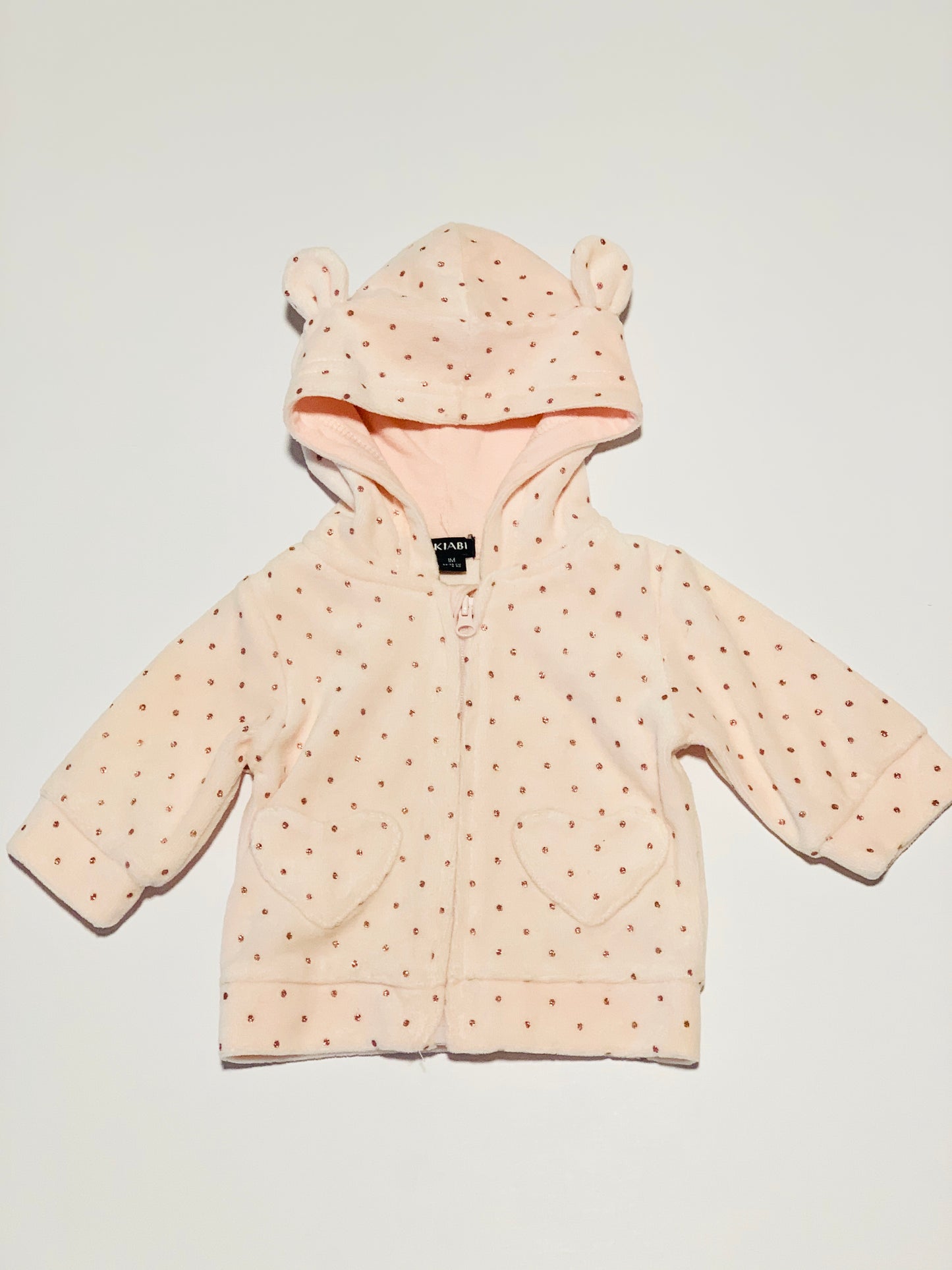 Pink velour hooded jacket - Size 1 month