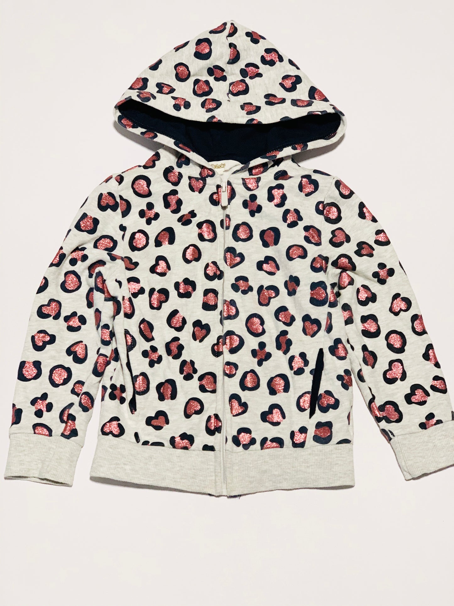 Grey glitter leopard print hoodie - Size 4