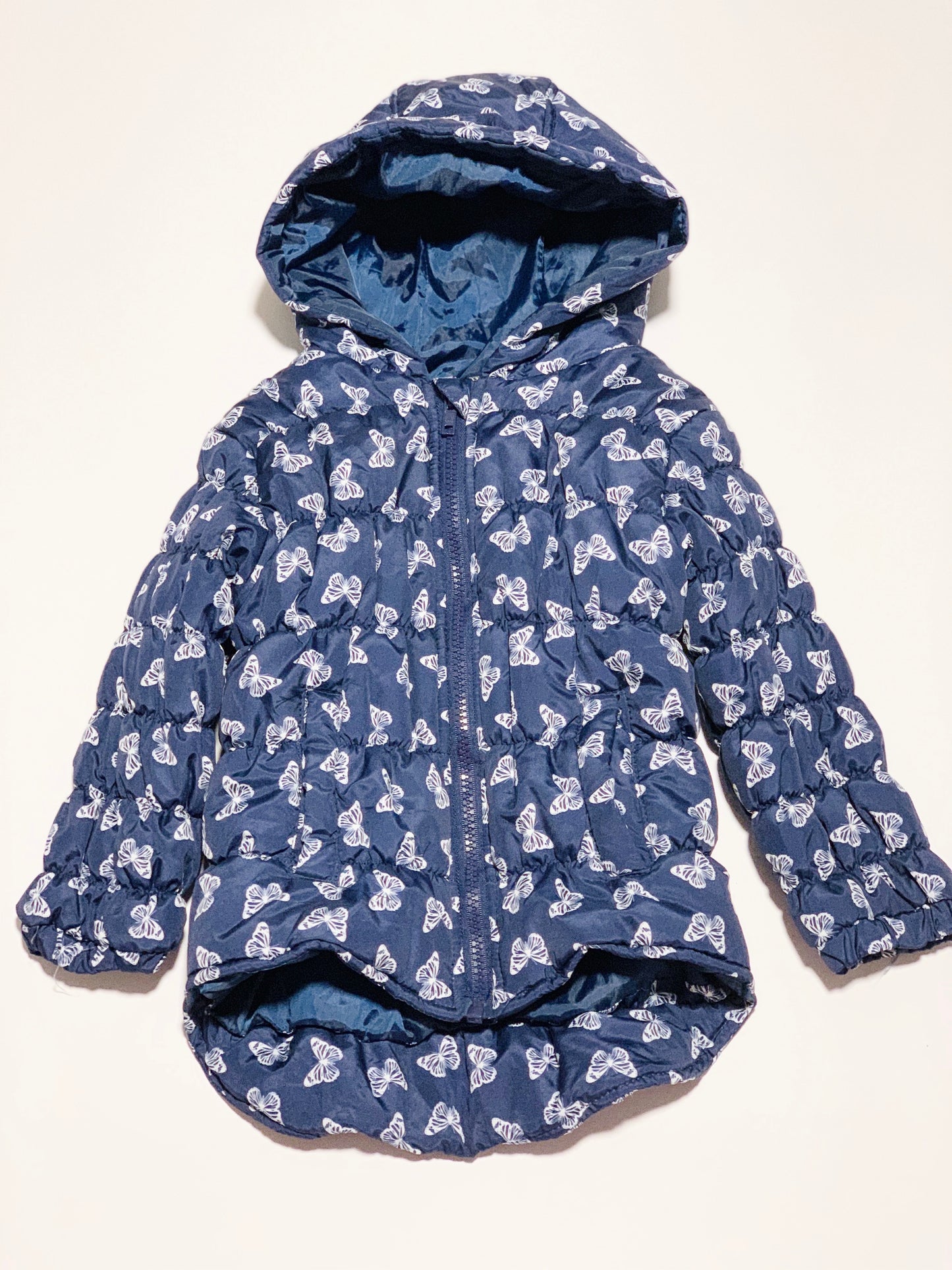 Navy butterfly puffer jacket - Size 3