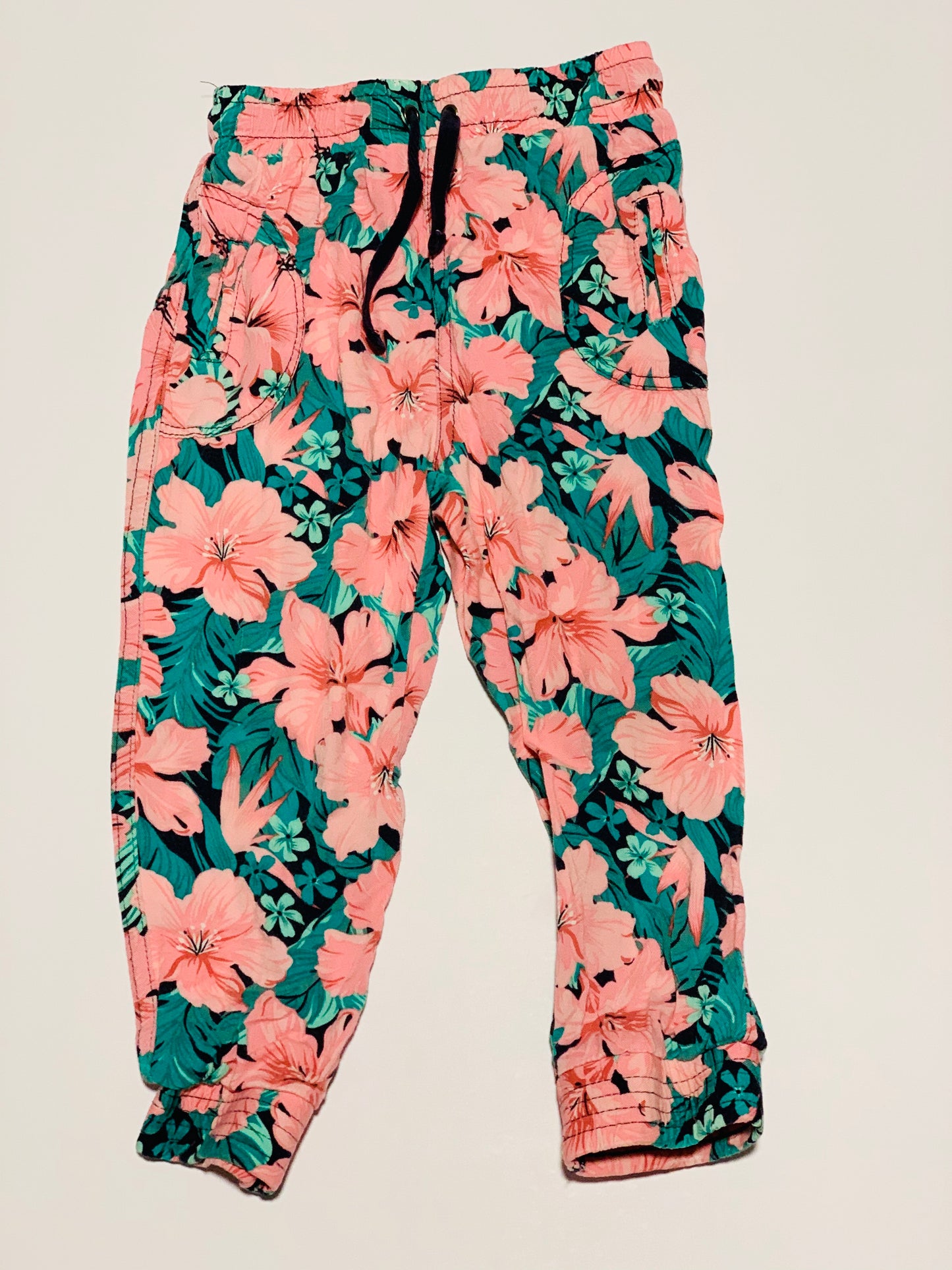 Pink hibiscus pants - Size 3