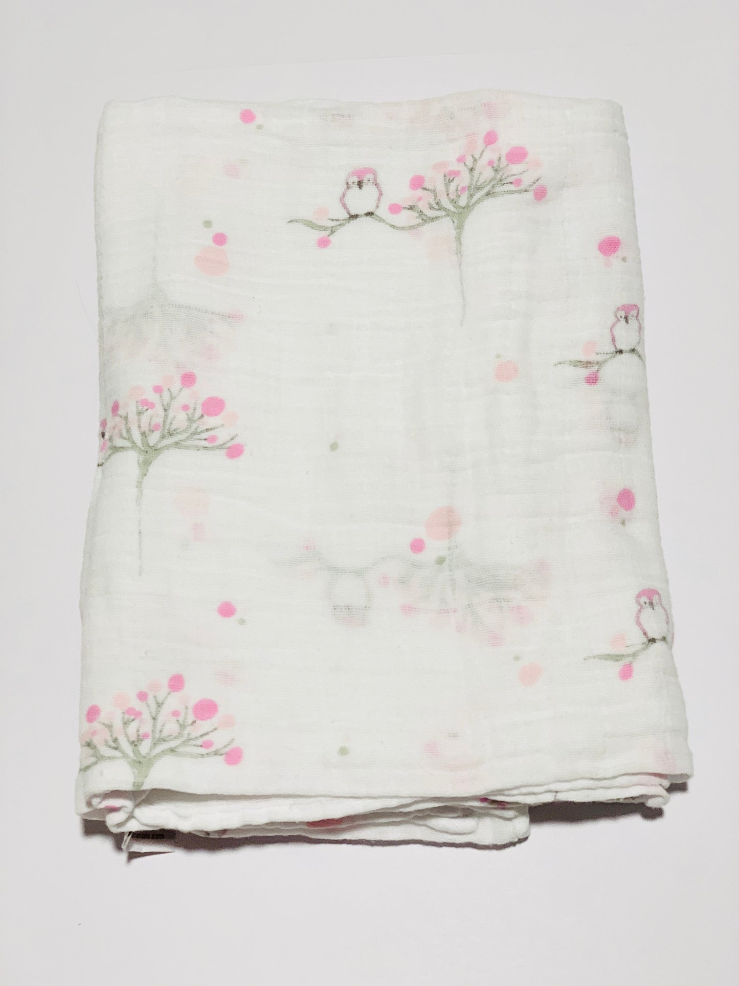 Pink owl cotton muslin wrap