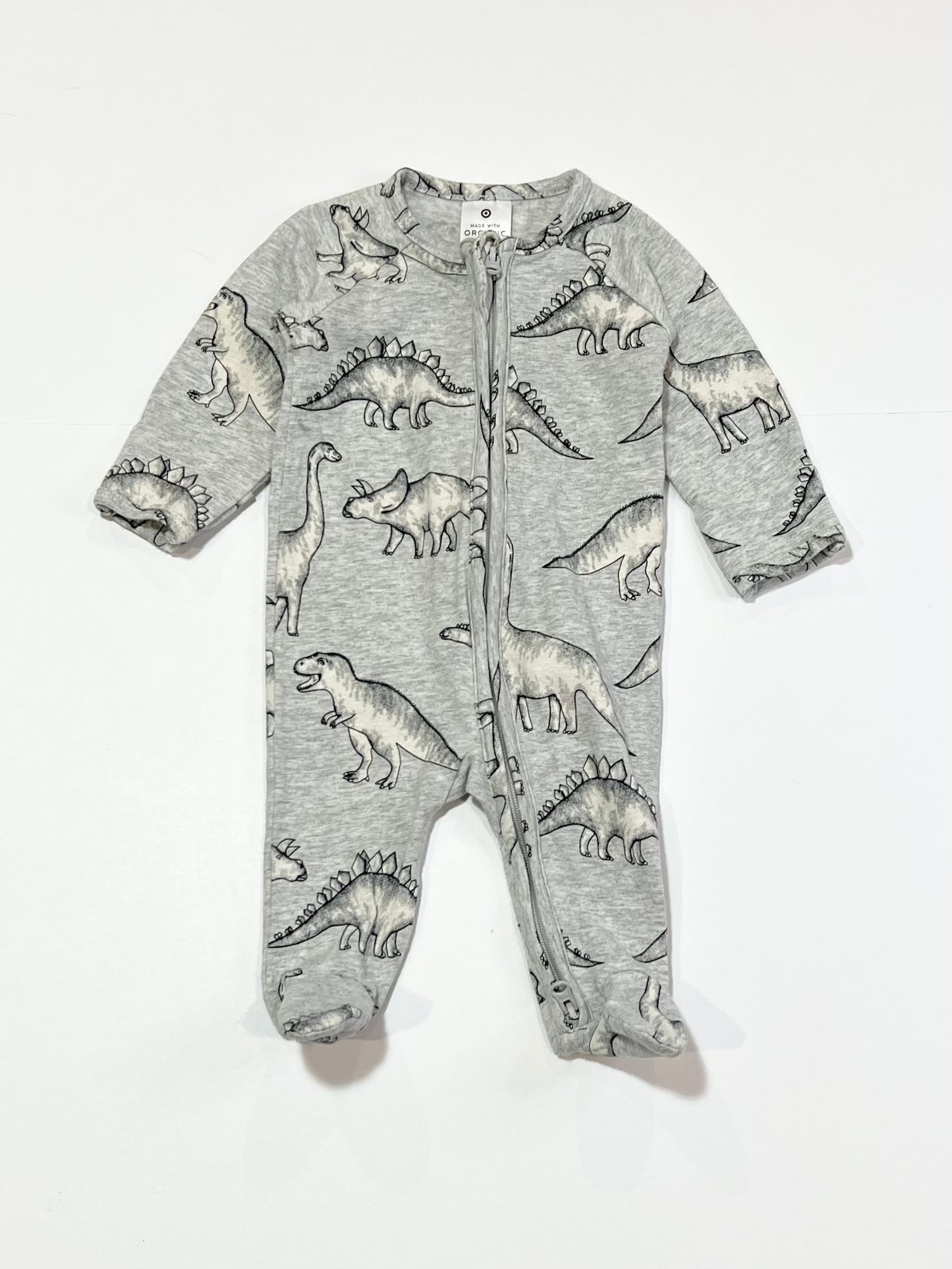 Grey dinosuars zip onesie - Size 0000
