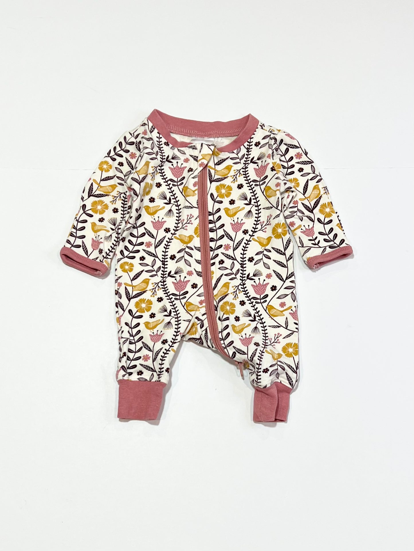 Floral birds zip onesie - Size 00000