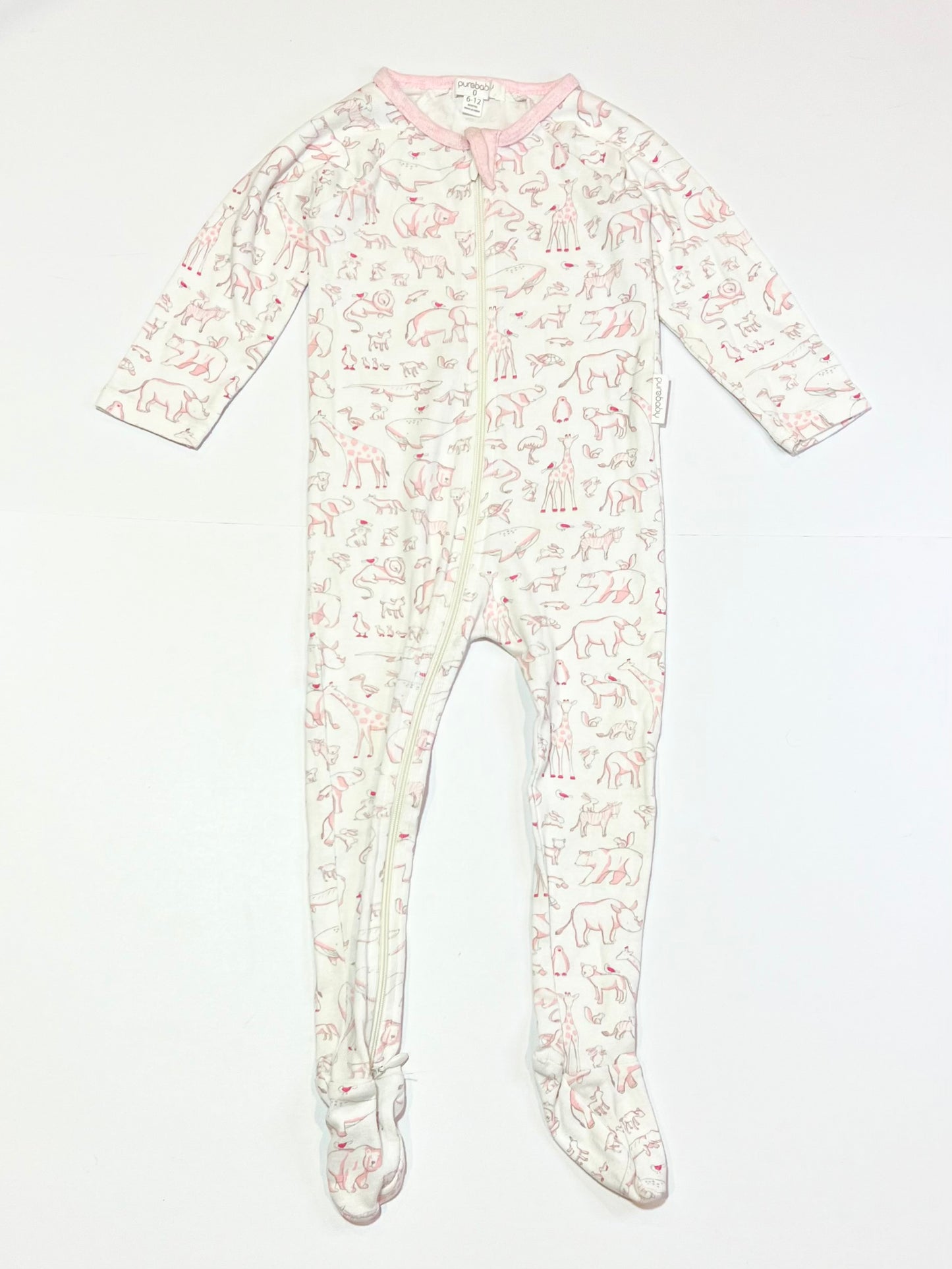 Pink animals zip onesie - Size 0