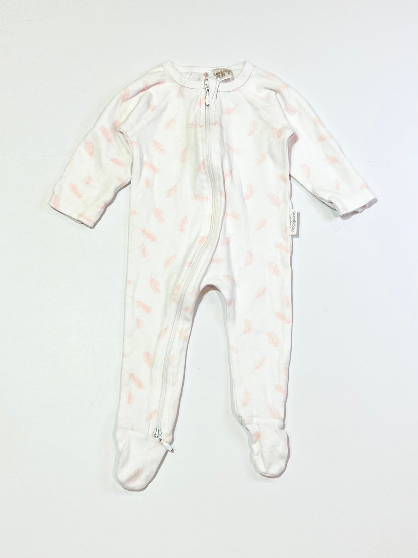 Pink feathers zip onesie - Size 000