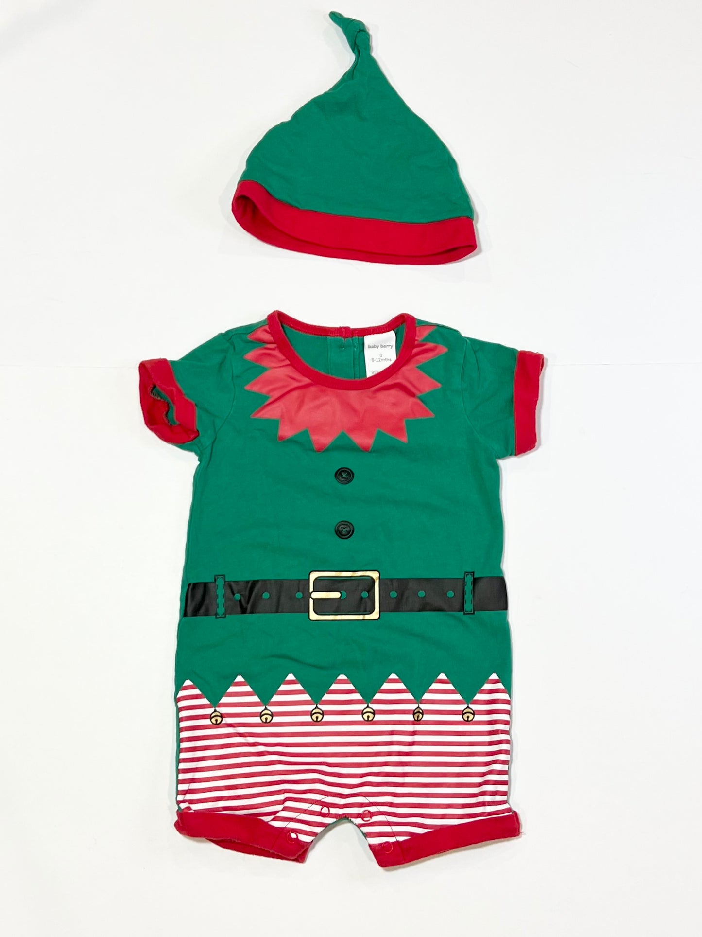 Christmas elf romper with beanie - Size 0