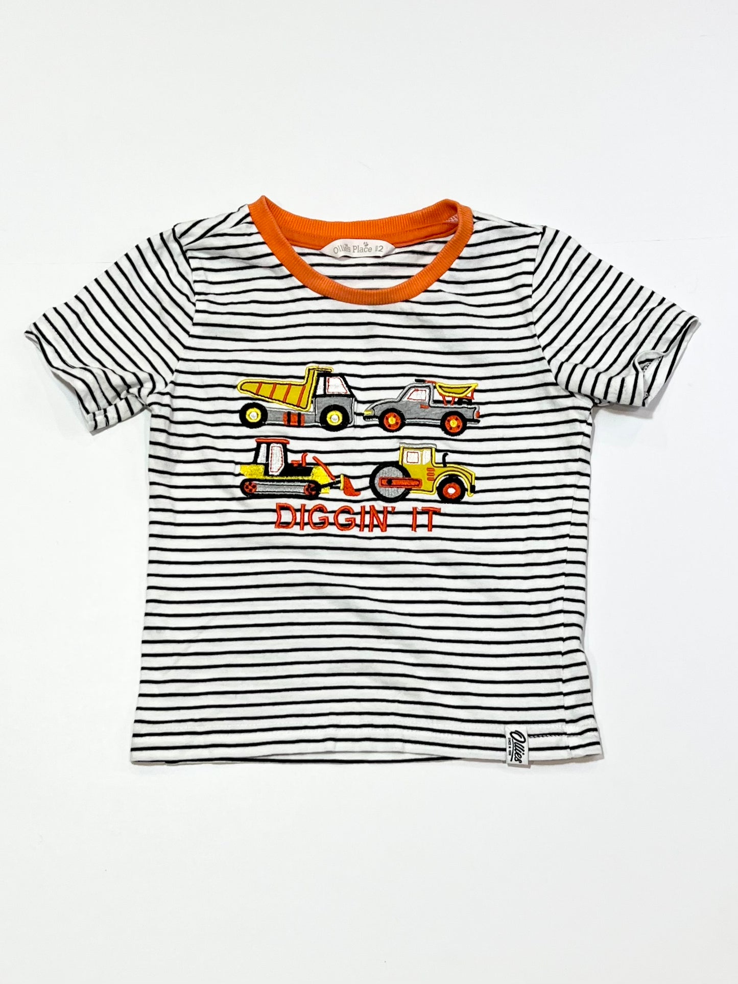 Striped trucks applique tee - Size 2