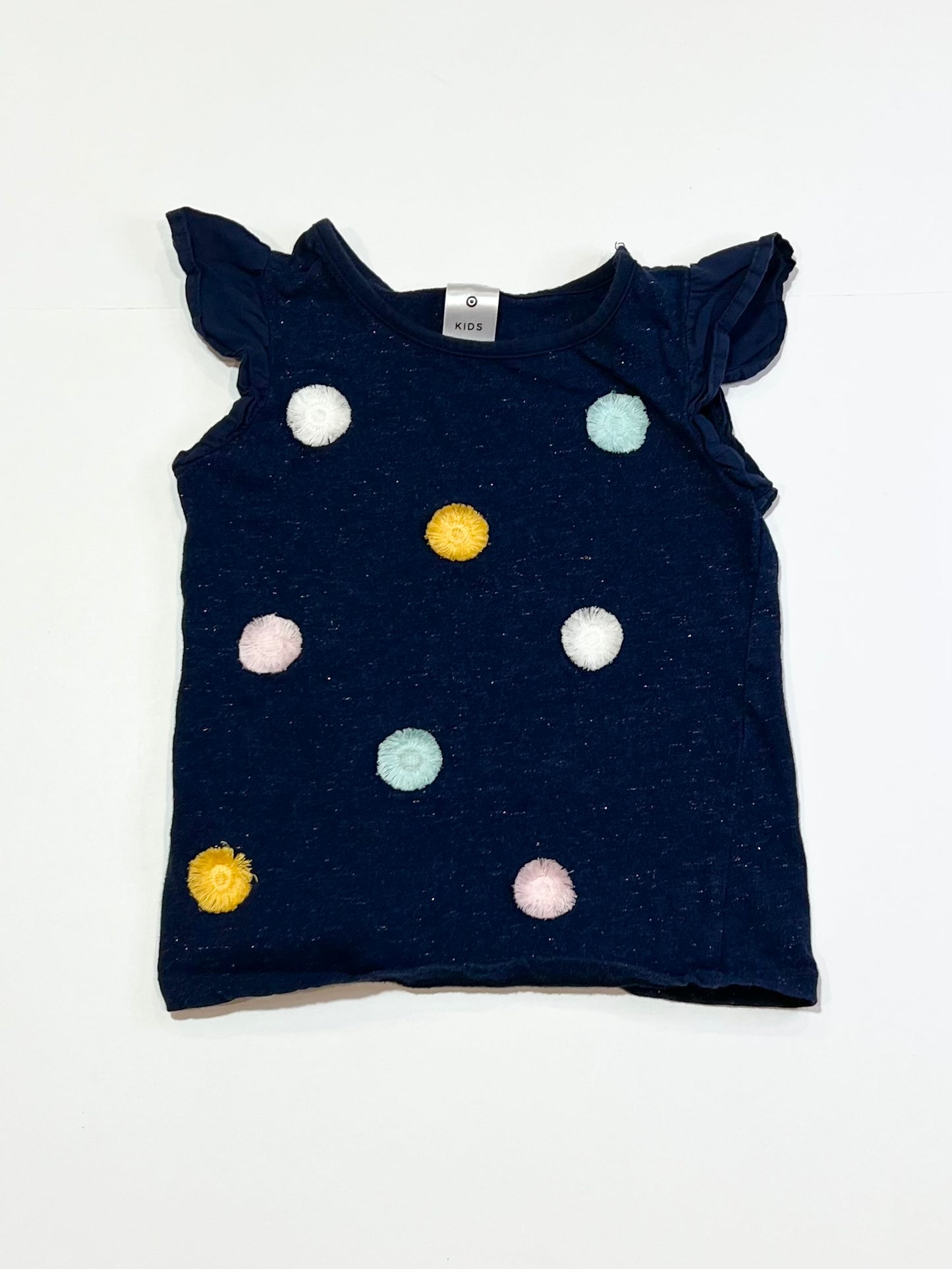 Navy pompom flutter tank - Size 4