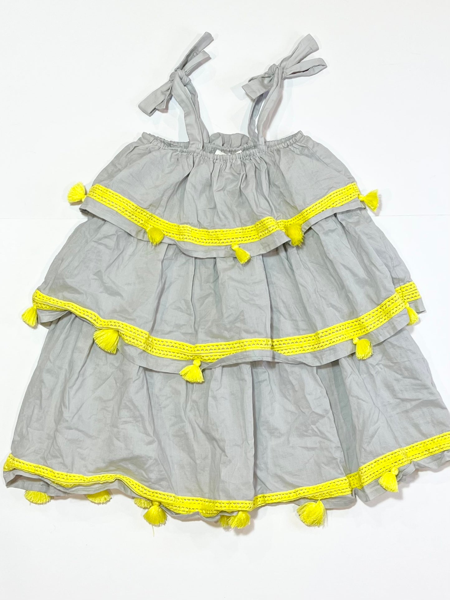 Grey tiered tassel dress - Size 3