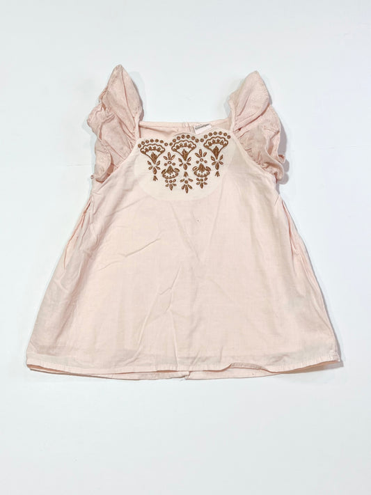 Pink embroidered ruffle top - Size 2