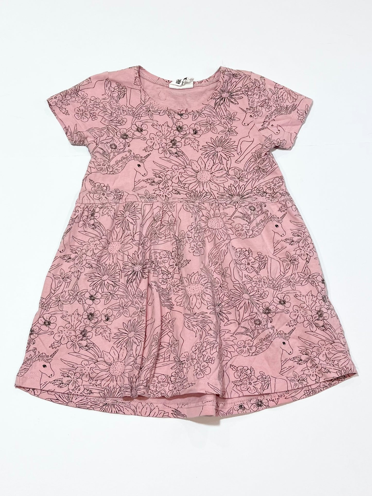 Pink unicorn jersey dress - Size 2
