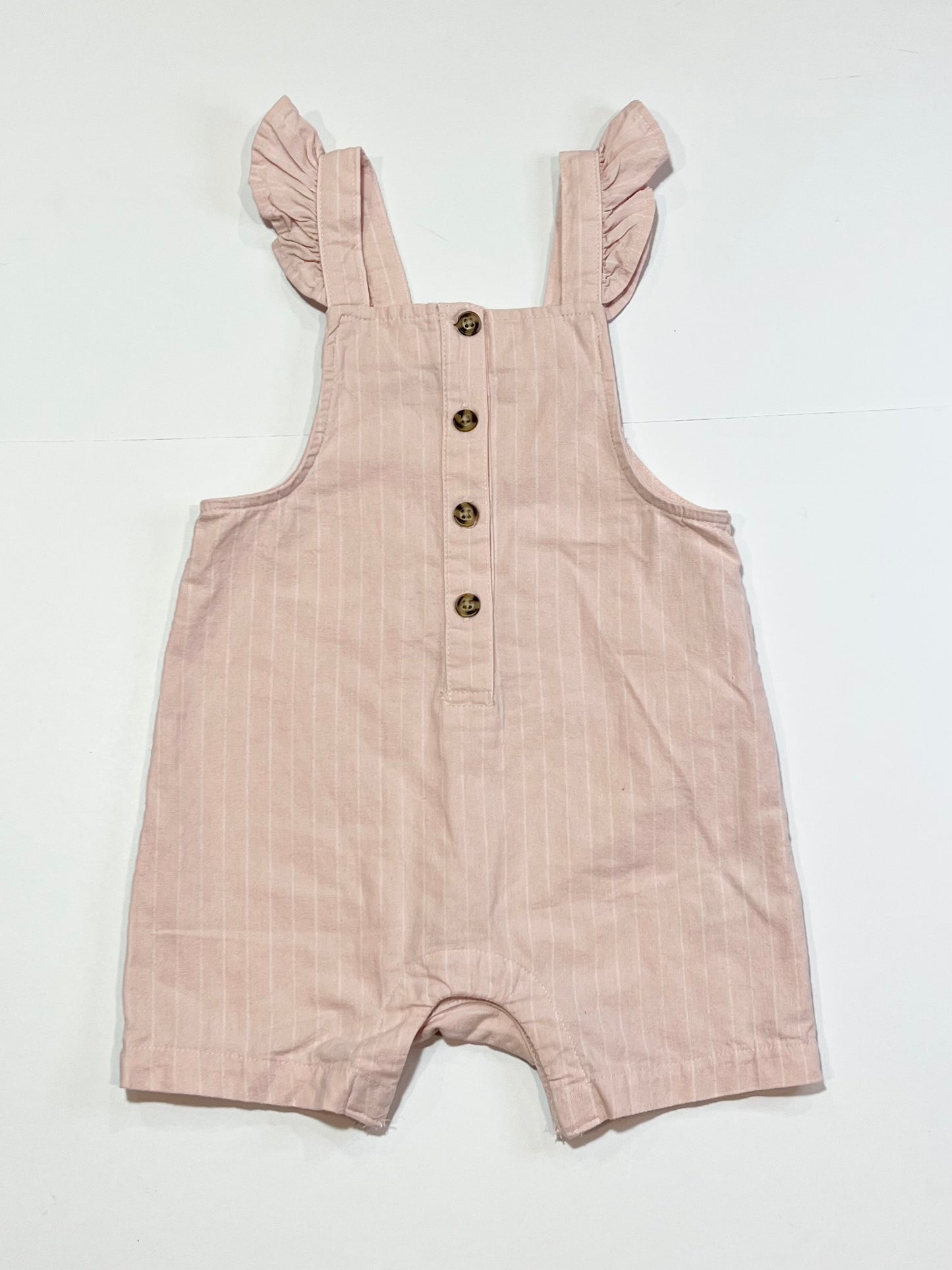 Pink striped ruffle romper - Size 1