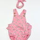 Pink cheetah romper with headband - Size 1