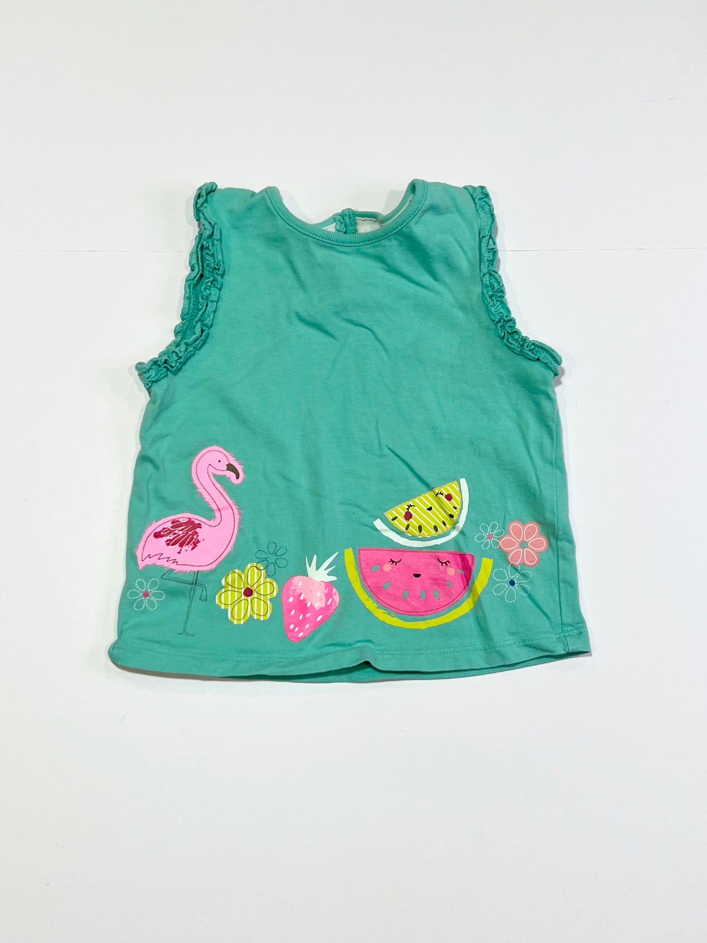 Green flamingo ruffle tank - Size 1