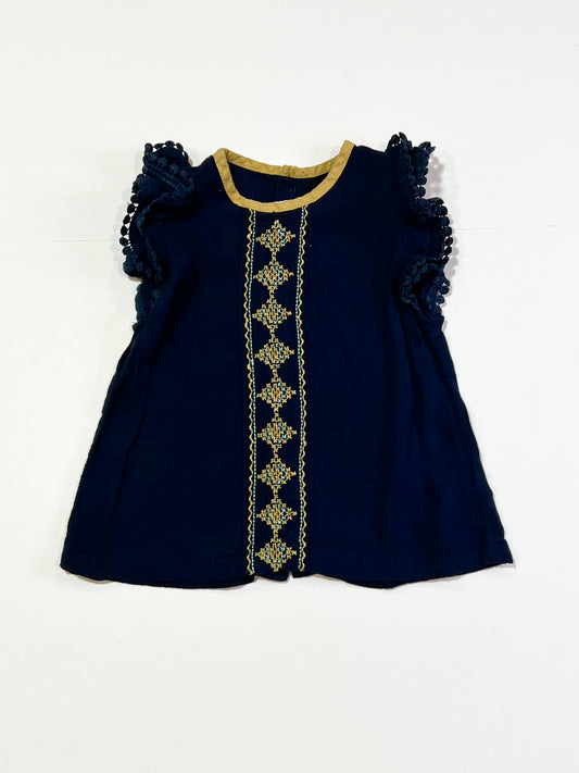 Navy embroidered top - Size 6-9 months