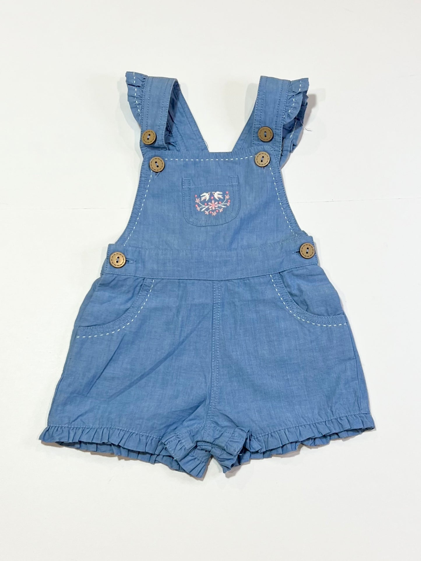 Blue embroidered ruffle overalls - Size 0