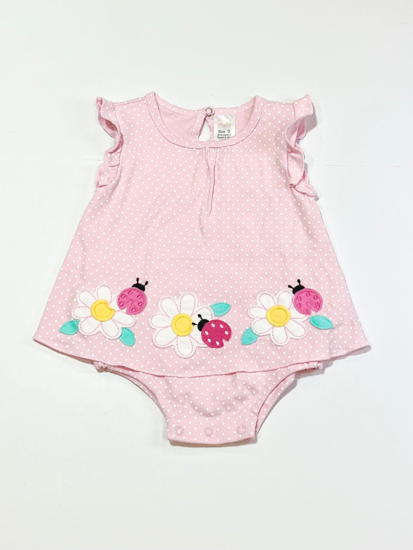 Pink spotty romper - Size 0
