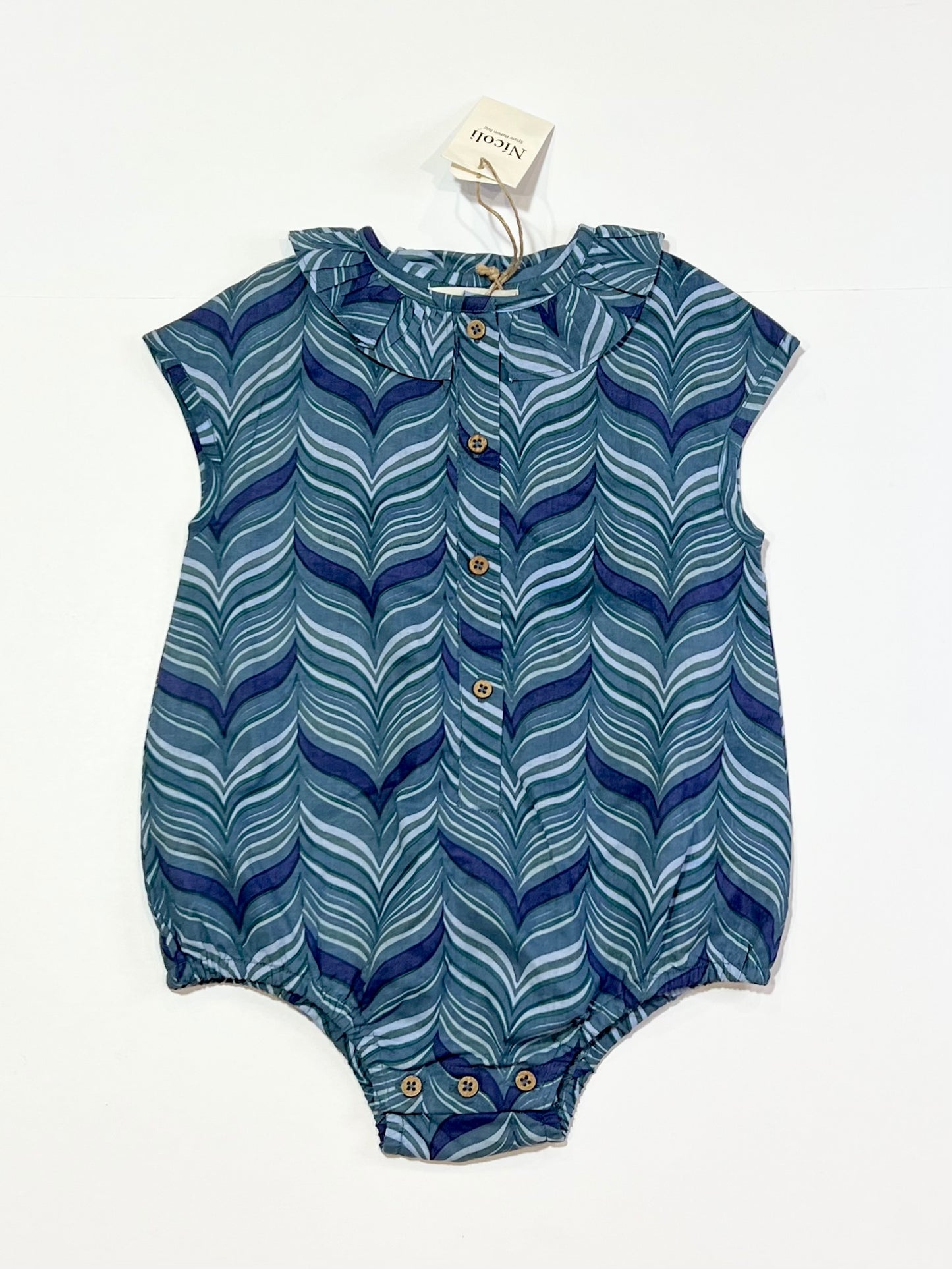 Blue cotton romper brand new - Size 9-12 months