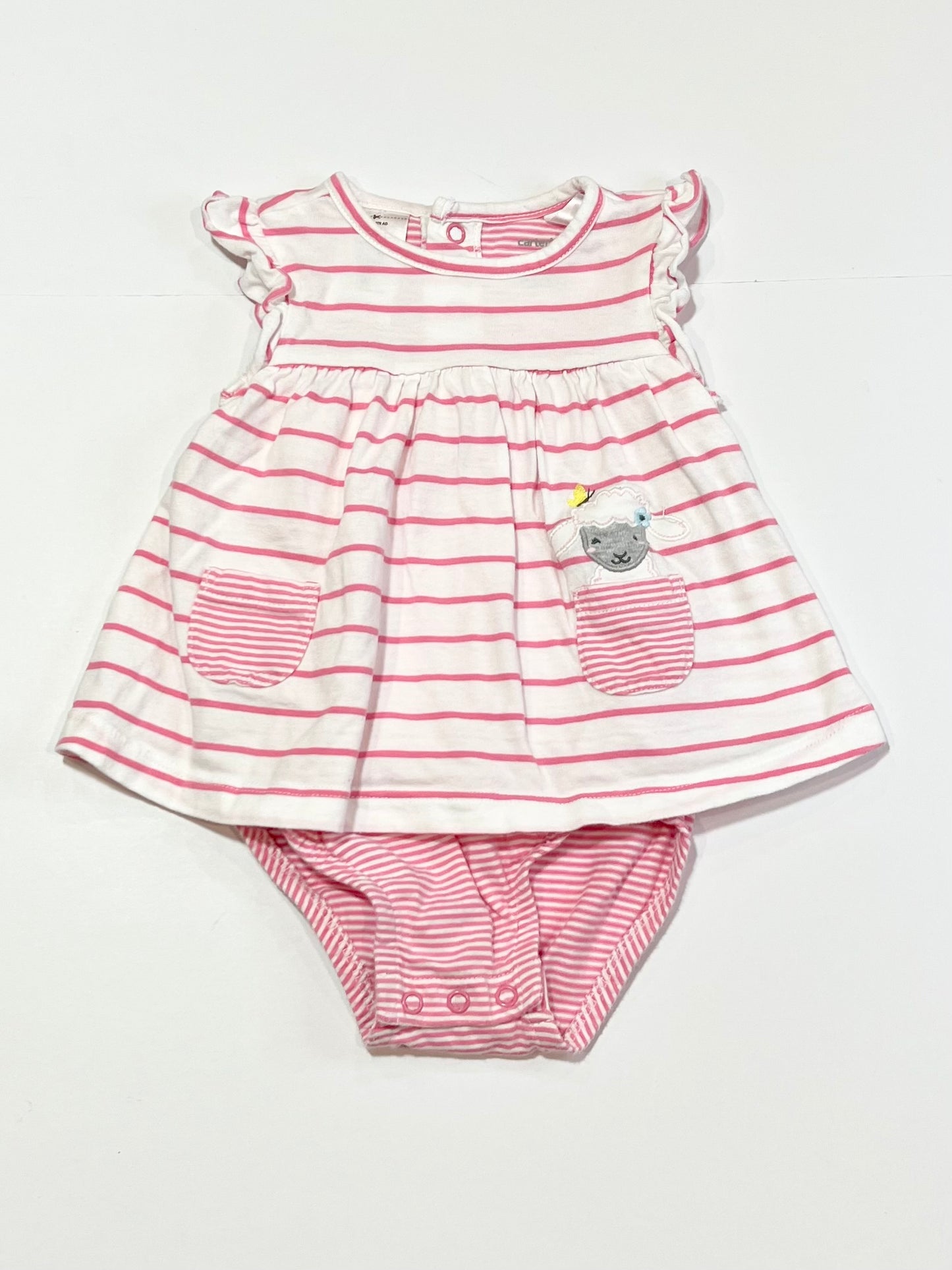 Striped sheep romper - Size 6-9 months