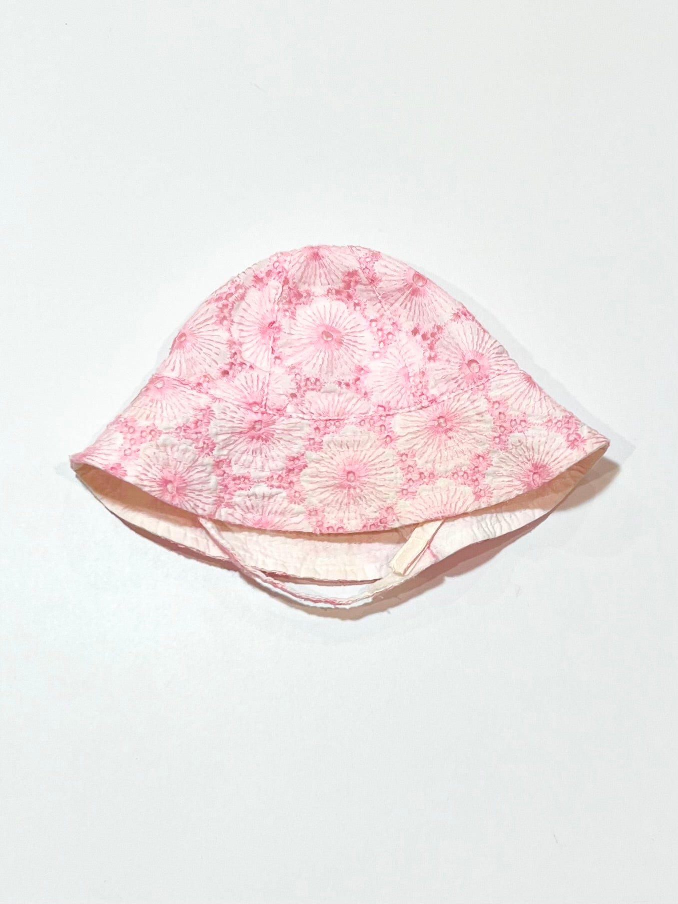 Pink cutwork sun hat - Size 6-12 months