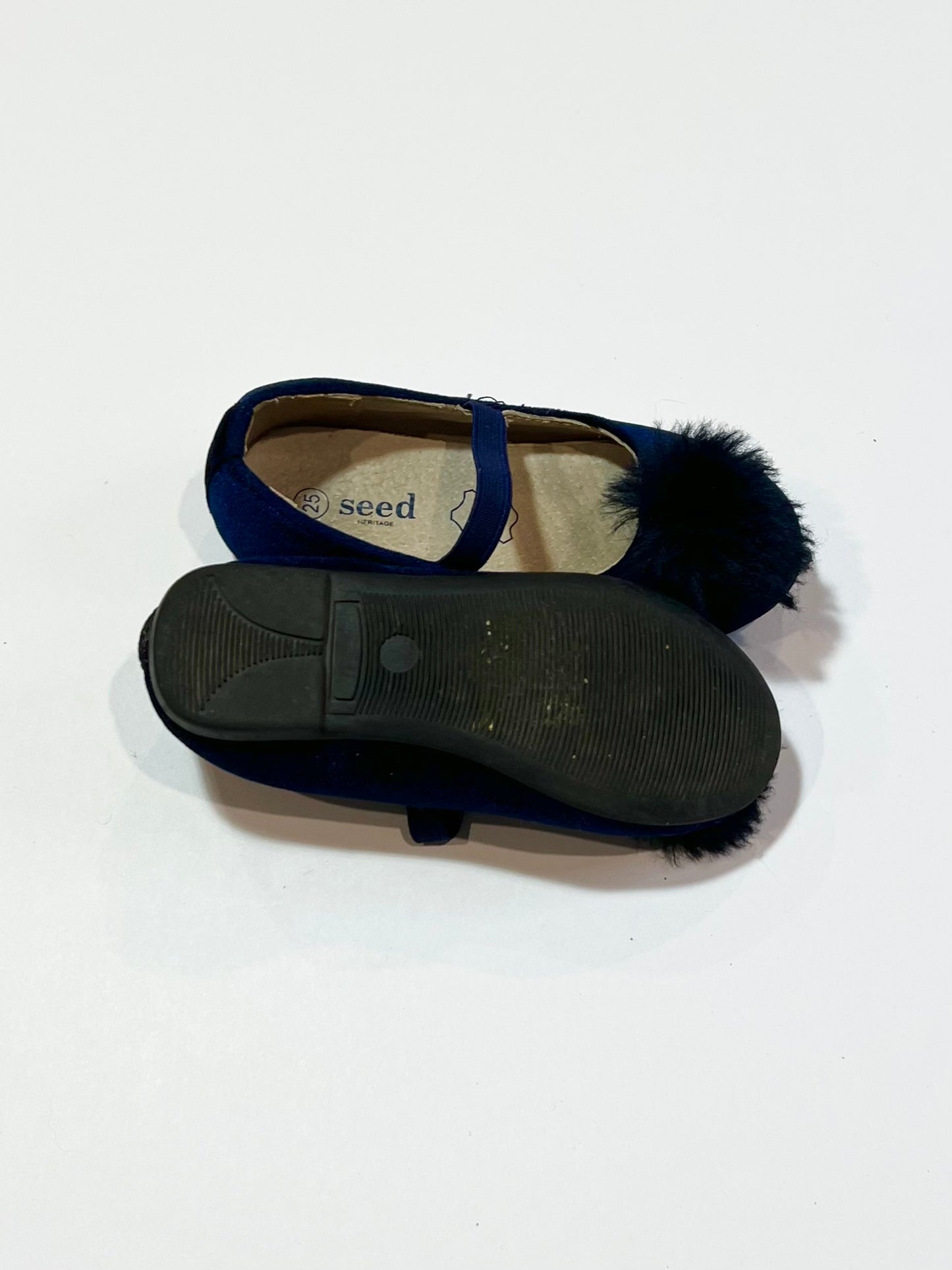 Navy pompom velour shoes - Size EU25