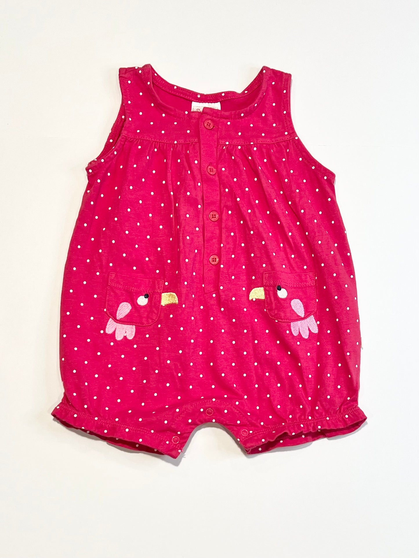 Pink spotty romper - Size 0