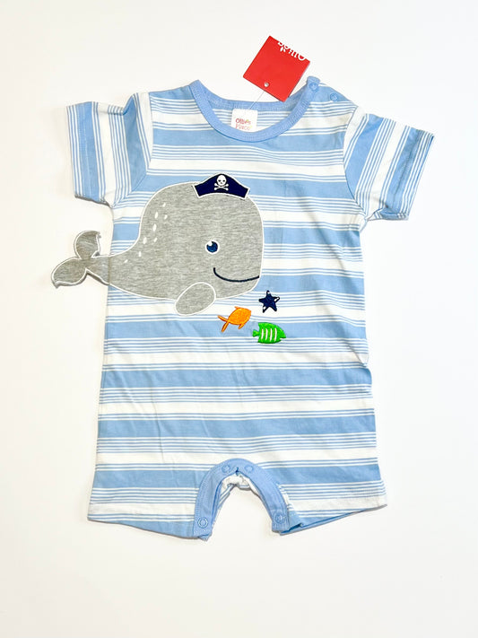 Striped whale romper brand new - Size 00