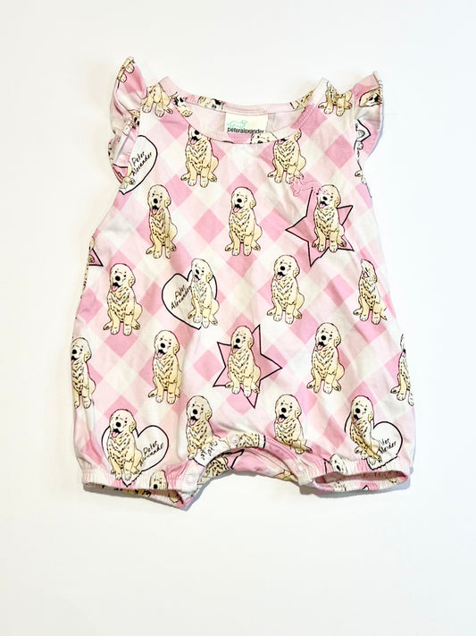 Pink doggy romper - Size 00