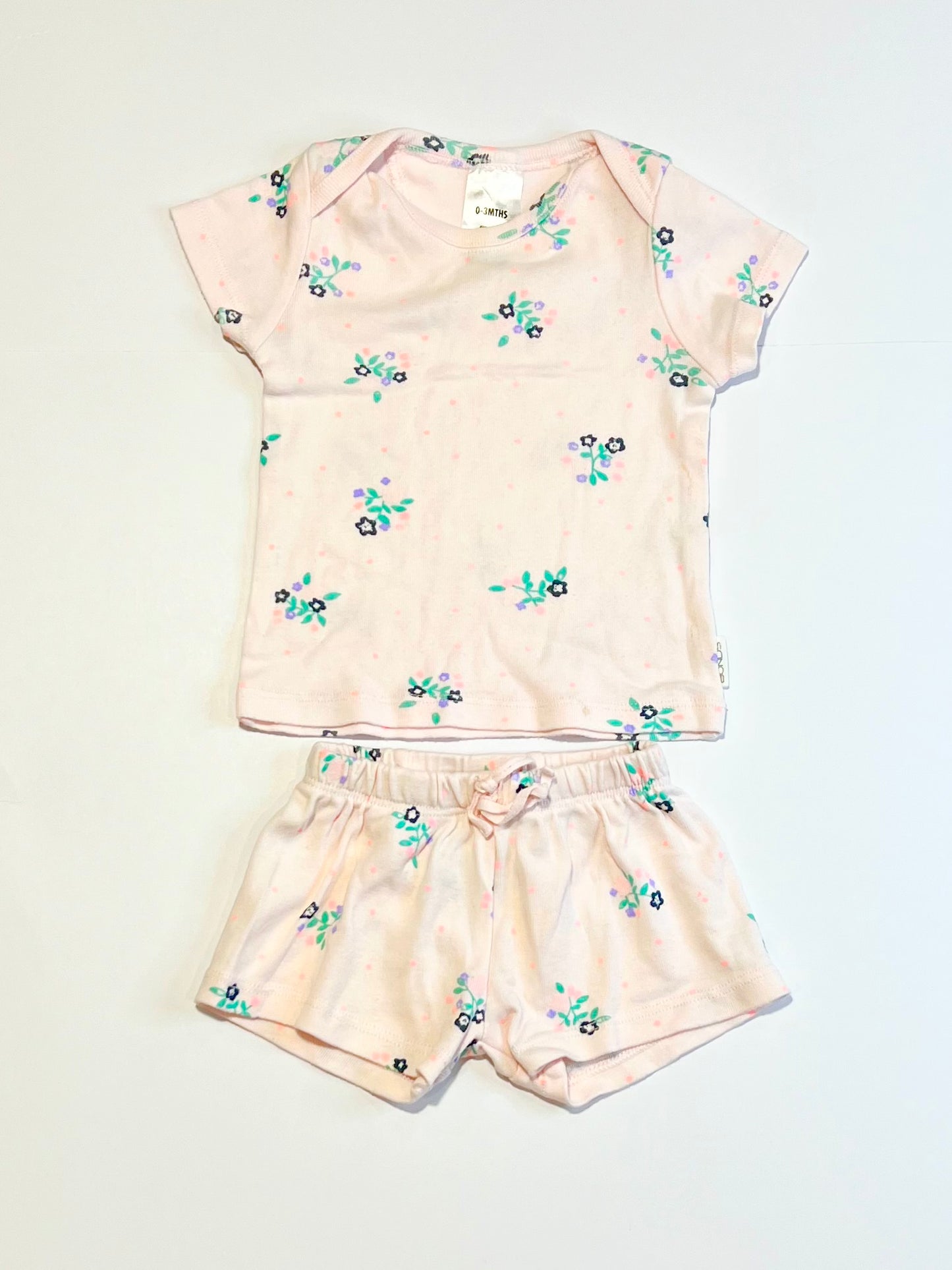 Pink floral ribbed set - Size 000