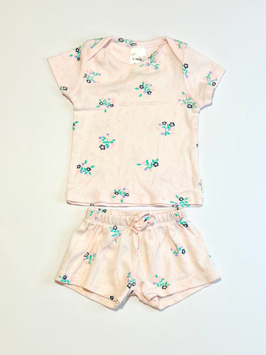 Pink floral ribbed set - Size 000