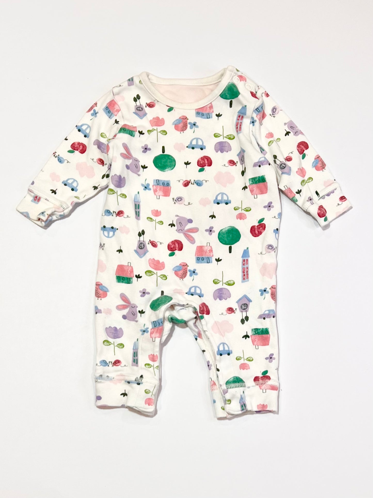 Bunnies, birds and other things onesie - Size 000