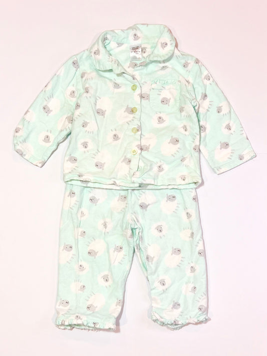 Green sheep flannelette pyjamas - Size 1