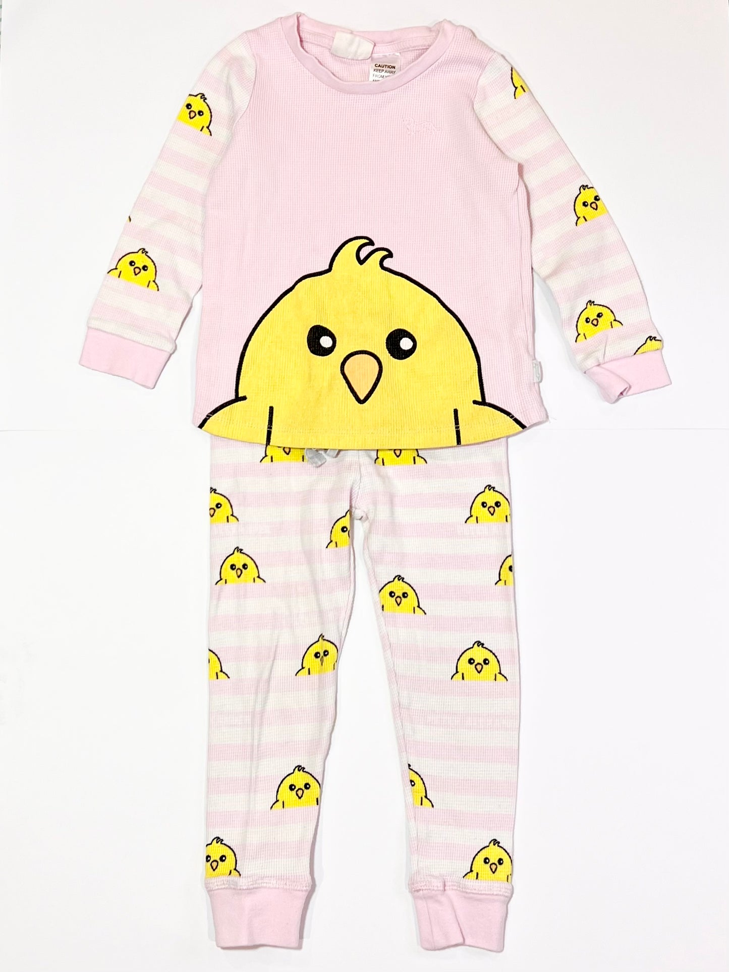 Pink chick waffle pyjamas - Size 3