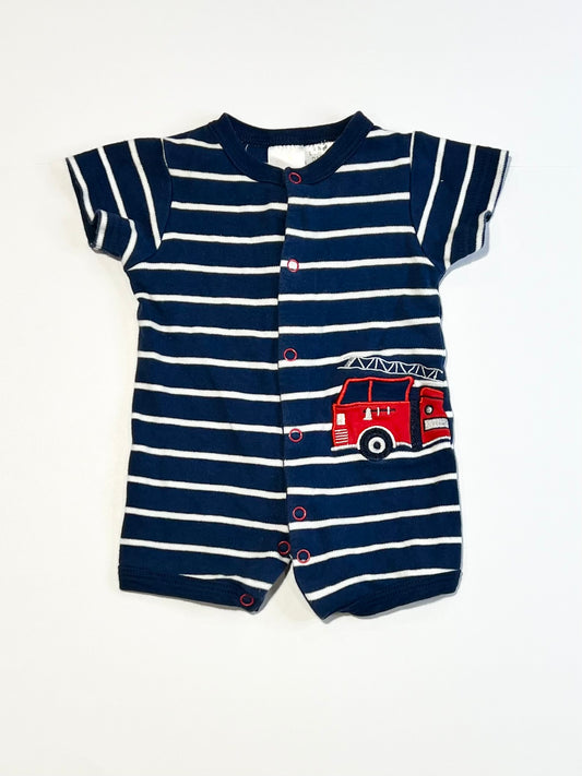 Striped fire truck romper - Size 0000