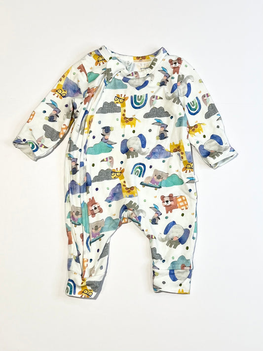 Animals and rainbows zip onesie - Size 0000