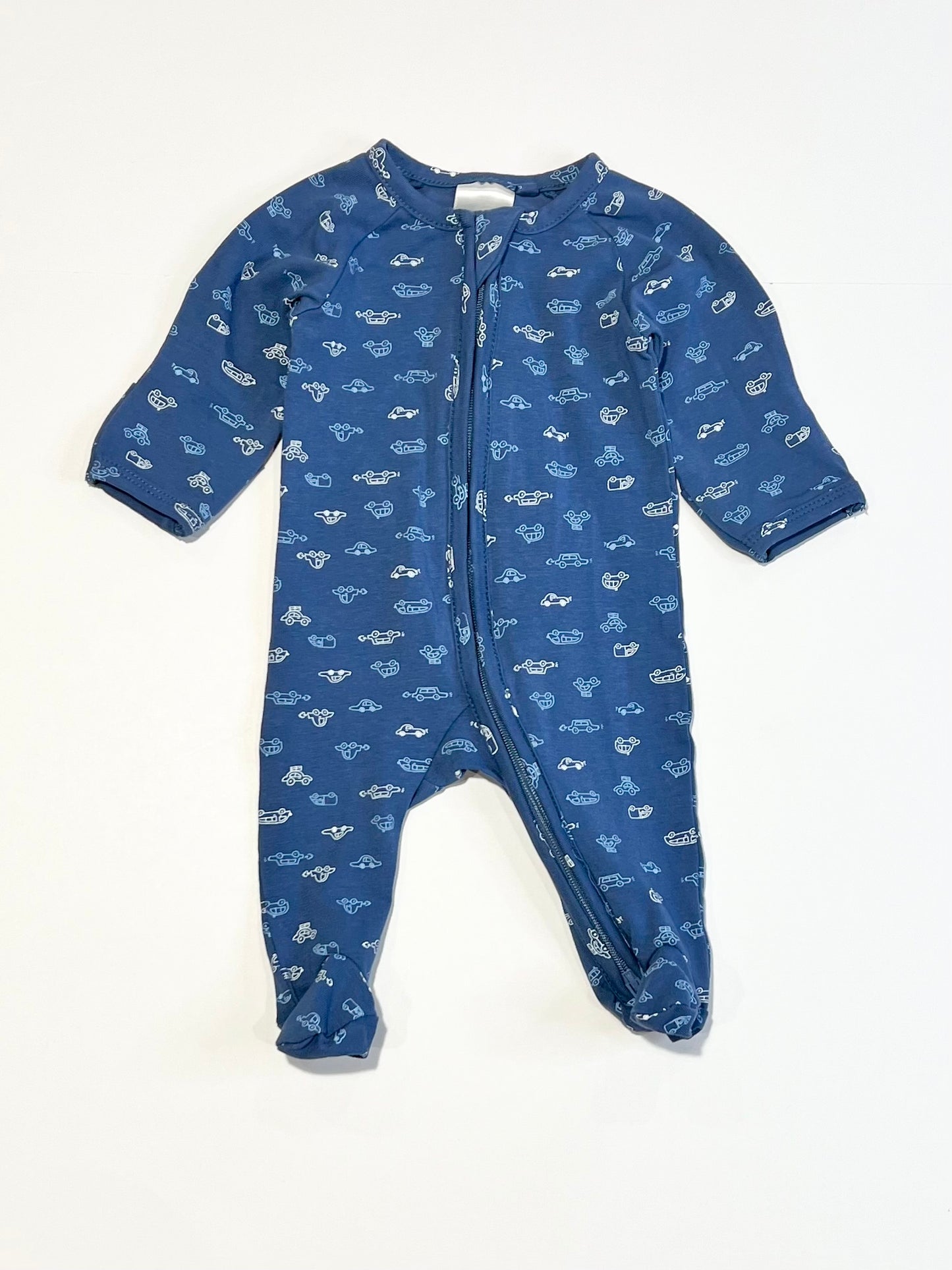 Blue cars zip onesie - Size 00000