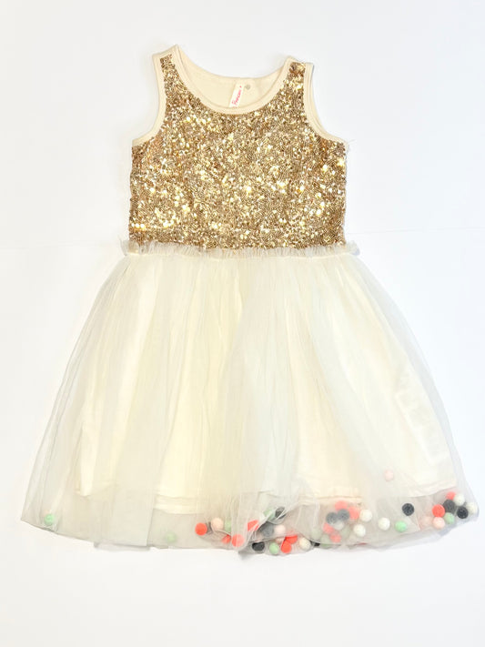 Sequined pompom tulle dress - Size 3